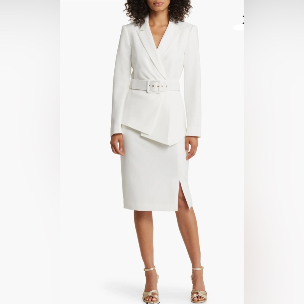 Tahari ASL $300 Asymmetrical-Peplum Belted Skirt Suit Set 2P